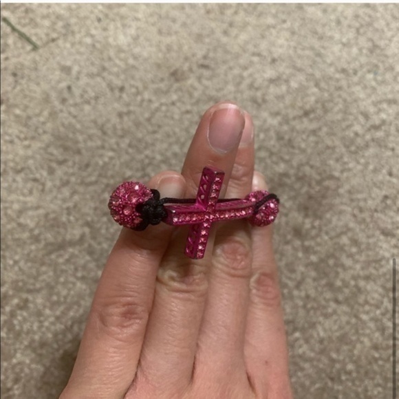 Pink and Black Sparkly Cross Adjustable Bracelet - Picture 4 of 5